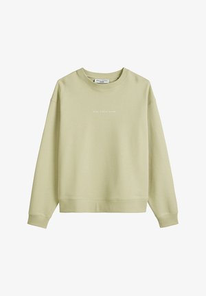 Jasnozielony sweter z bawełny, z okrągłym dekoltem ściąganym, długimi rękawami i prostym wykończeniem. Subtelne logo z przodu.