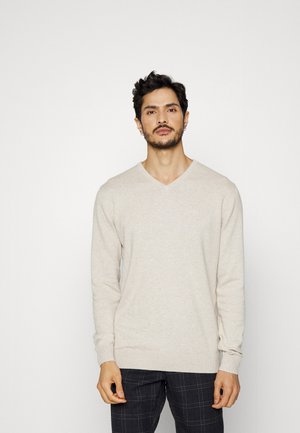V-NECK - Sweter - soft sand beige melange