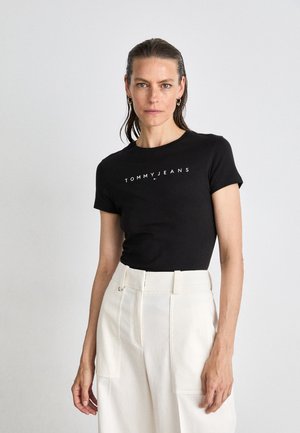 SLIM LINEAR TEE - Tričko s potlačou - black