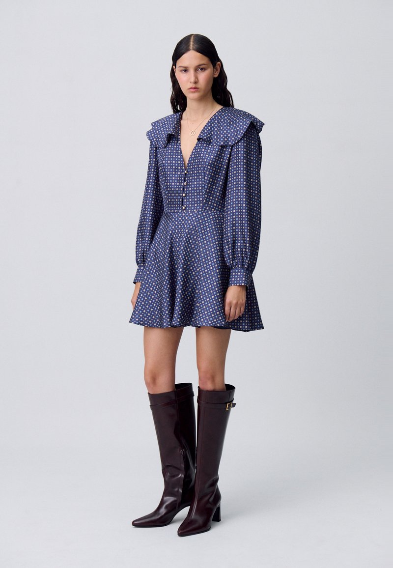 Robe Courte Claudie Pierlot - Taille 36 - Bleu Décontracté élégant - Manches Courtes - Coupe Trapèze