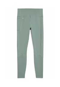 Lichtgroene leggings van soepel, rekbaar materiaal. Beschikt over een brede tailleband en een zijzak. Naaddetails overal verbeteren de vorm.