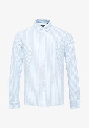 Šviesiai mėlynos ir baltos juostelės marškiniai su mygtukais. Ilgos rankovės, klasikinis apykaklė, viena krūtinės kišenė ir tiesus kraštas. Pagaminta iš medvilnės.