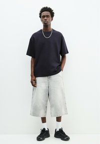 PULL&BEAR SHORT SLEEVE TEXTURED WEAVE - Základné tričko - dark blue