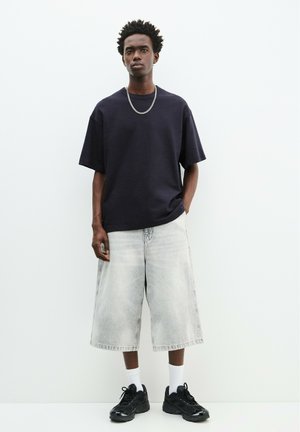 PULL&BEAR SHORT SLEEVE TEXTURED WEAVE - Navadna majica - dark blue
