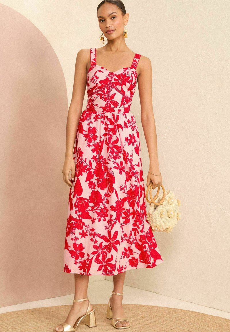 Love & Roses MIDI REGULAR FIT - Day dress - pink and red floral/red -  Zalando
