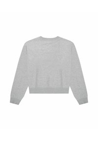 Szara krótka bluza z miękkiej bawełny, z długimi rękawami, okrągłym dekoltem oraz ściągaczami przy mankietach i dolnym obszyciu. Gładka faktura.