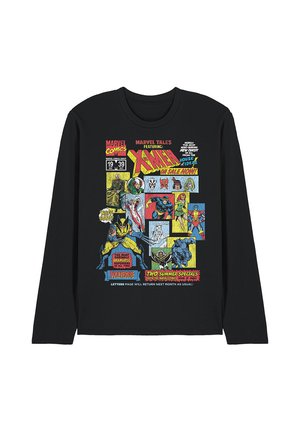 Black long-sleeve shirt with colorful vintage Marvel X-Men comic cover featuring Wolverine, characters, and text in comic book style.