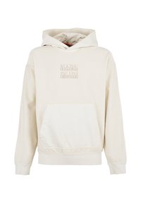 Kremowa bluza z kapturem wykonana z bawełny, z fakturowaną powierzchnią, przednią kieszenią i wytłoczonym logo "Napa Pijri". Posiada kaptur z regulowanym sznurkiem.