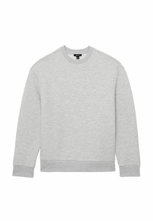 Helehall halli pikkade varrukatega ja soonikservadega ümara kaelusega dressipluus, lamades laialt sirutatud valgel taustal.