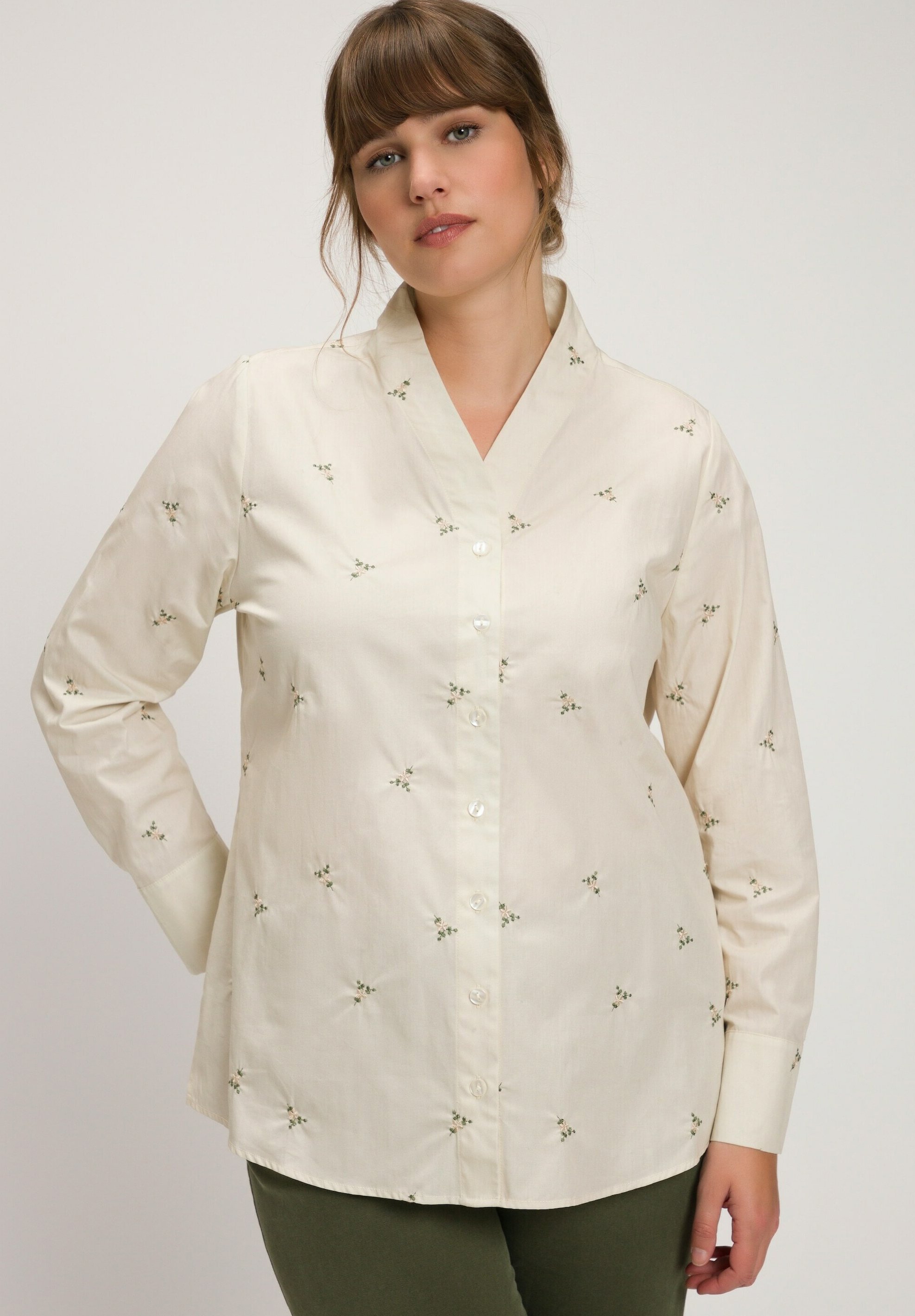 Blusa Camisera Ulla Popken Manga Larga - Estampado De Letras, Algodón Puro, Corte Regular