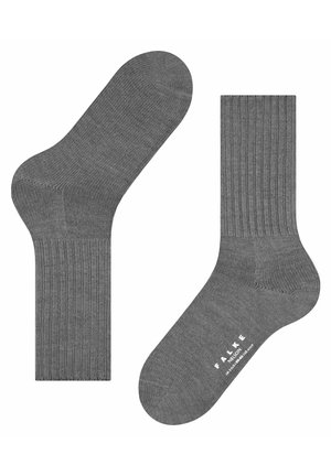 Szare skarpety ribbed z gładkim wykończeniem, z wzmocnionym palcem, elastycznym mankietem i logo na podeszwie. Stylowy i funkcjonalny design.