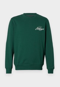 Grønn hettegenser med lange ermer, ribbestrikkede mansjetter og nederkant. Har en hvit brodert logo på venstre bryst. Laget av myk stoff.