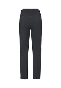 Pantalon ajusté noir avec taille haute, poche arrière et fentes aux chevilles, vu de dos sur fond blanc.
