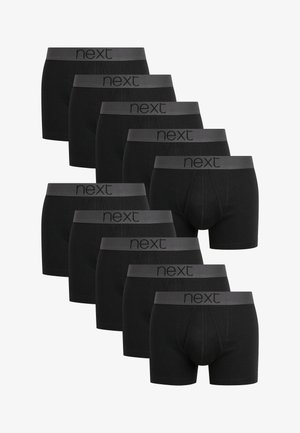 Chiloți din bumbac negri cu un brâu elastic gri, pe care este inscripționat brandul "next". Nouă perechi aranjate într-o formare decalată, având un design simplu.