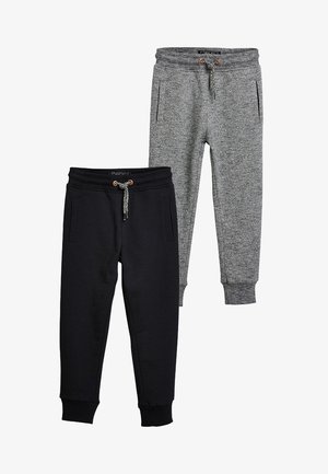 Dva para trenirki: jedan potpuno crni s teksturiranim pojasom i vrpcom, a drugi sivi s heather uzorkom i sličnim dizajnom.