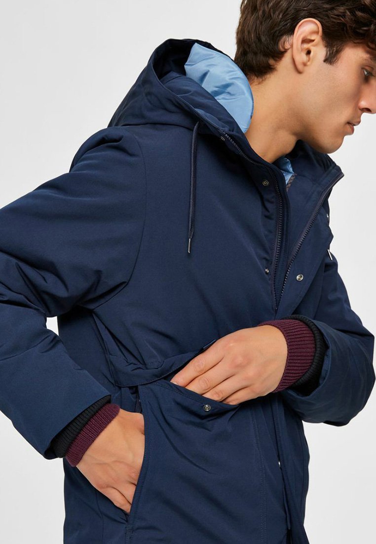 Selected Homme Parka Sky Captain Dunkelblau Meliert Zalando De