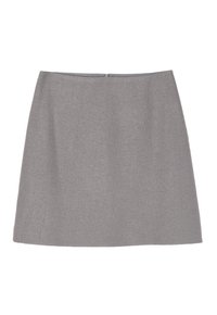 Gonna a-line grigia realizzata in tessuto testurizzato, con zip invisibile sul retro e linee pulite, ideale per uno stile versatile.