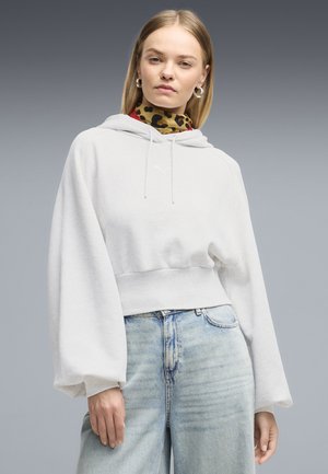 Puma, ESSENTIALS CROPPED BALLOON SLEEVE HOODIE - Hættetrøje - white glow heather