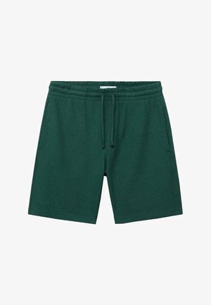 Pantaloni corti in maglia verde con vita elastica, cordoncino e superficie textured. Vestibilità casual, che arriva a metà coscia.