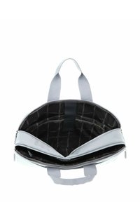 Sac à dos gris avec une fermeture éclair, un intérieur spacieux, plusieurs compartiments et des bretelles en tissu. Doublé d'un matériau noir à motifs.