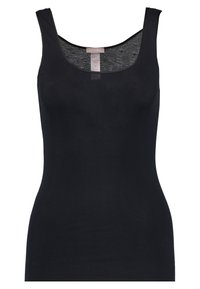 Zwart katoenen tanktop met een ronde hals, slim fit en zonder zichtbare versieringen. Naadloos ontwerp met een zachte textuur.