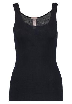 Zwart katoenen tanktop met een ronde hals, slim fit en zonder zichtbare versieringen. Naadloos ontwerp met een zachte textuur.