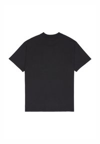 Zwart katoenen T-shirt met een ronde hals en korte mouwen. Gladde textuur en rechte snit, zonder patronen of extra details.