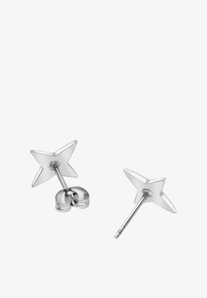 Silberne sternförmige Ohrstecker mit glatten Oberflächen und polierter Verarbeitung, ausgestattet mit einem sicher befestigten Stift und einem klassischen Rückverschluss.