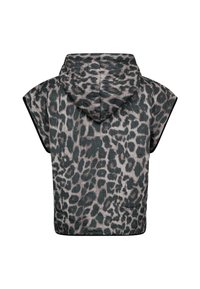 Ärmelloses Kapuzenshirt in einem dunkelgrauen und beigen Leopardenmuster. Verfügt über einen strukturierten Stoff und eine lockere Passform mit Seitentaschen.