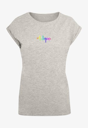 Merchcode, HOPE RAINBOW EXTENDED SHOULDER - Trükipildiga T-särk - heather grey