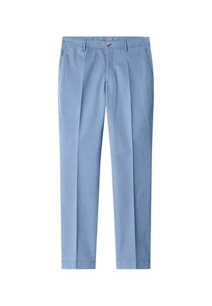 Lichtblauwe katoenen broek met een rechte pijpdesign, voorzien van voorplooien, een knoopsluiting en een standaard tailleband.