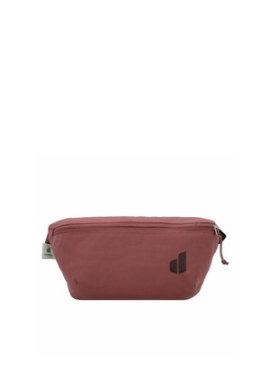 Rechteckige Kosmetiktasche in gedämpftem Rosaton, aus strukturiertem Stoff mit einem Reißverschluss und einem schwarzen Logoakzent an der Seite.