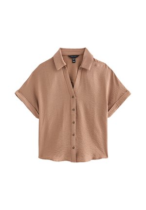 New Look, CRINKLE TEXTURE V-NECK SHORT SLEEVE SHIRT - Overhemdblouse - mink