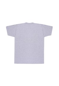Grå bomulds t-shirt med en løs pasform, korte ærmer og rund halsudskæring. Stoffet har en subtil meleret tekstur.