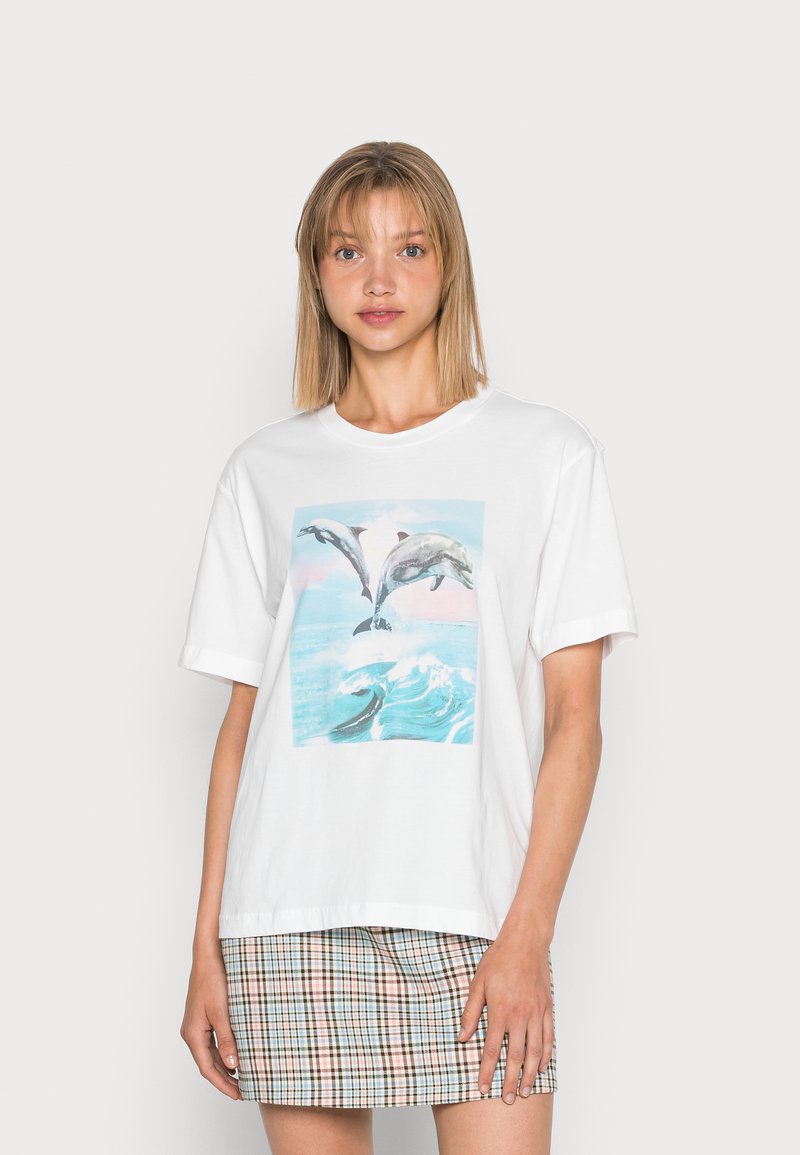 Monki T-shirt estampada - white light/pasteldolphine