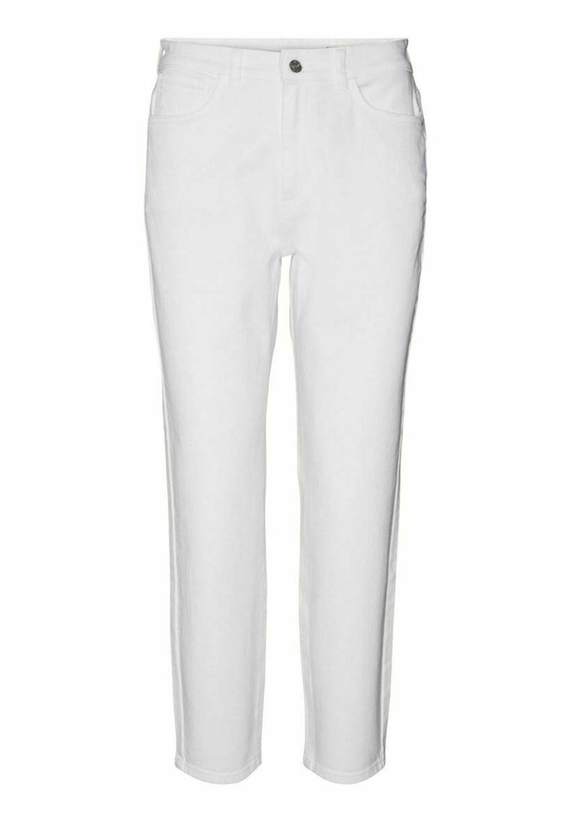 Λευκά τζιν παντελόνια με κανονική εφαρμογή, κλείσιμο με κουμπί και πέντε τσέπες. Το ύφασμα είναι λείο με ελαφριά ελαστικότητα.