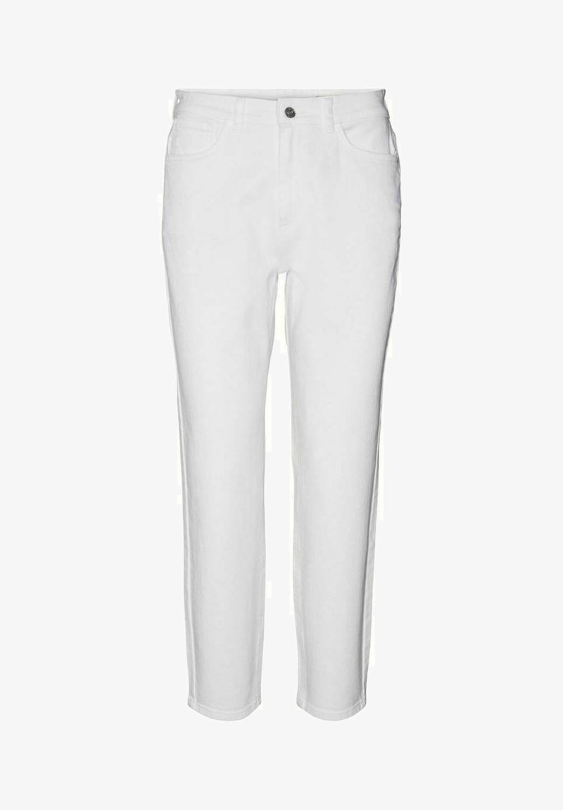 Λευκά τζιν παντελόνια με κανονική εφαρμογή, κλείσιμο με κουμπί και πέντε τσέπες. Το ύφασμα είναι λείο με ελαφριά ελαστικότητα.