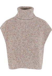 Heled halli soonik, millel on soonikutekstuur, lühikesed varrukad ja kangas, milles on õrnad värvilised täpid.