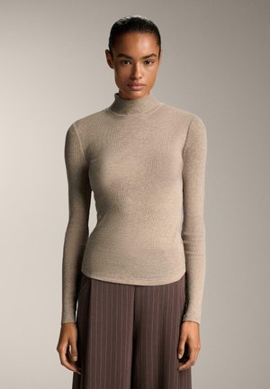 HIGH-NECK BASE LAYER - Top dugih rukava - light brown
