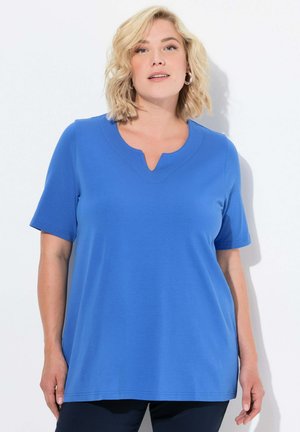 Korte mouwen t-shirt in levendig blauw, met een V-vormige halslijn, een soepele textuur en een ontspannen pasvorm. Perfect voor casual kleding.