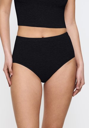 Hoge taille zwarte katoenen slipjes met een gladde textuur en elastische tailleband, met een effen kleur en minimalistisch ontwerp.