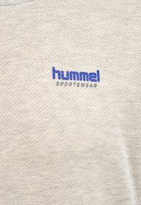 Lichtgrijze sweatshirt met textuurstof. Voorzien van een blauw geborduurd "hummel" logo en "SPORTSWEAR" daaronder. Klassiek model met ronde hals.