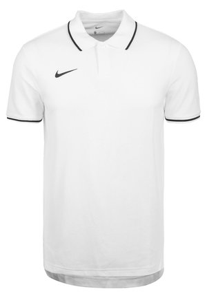 Polo Nike de manga corta blanco con ribete negro en el cuello y las mangas, y logotipo Nike swoosh negro en el pecho derecho.