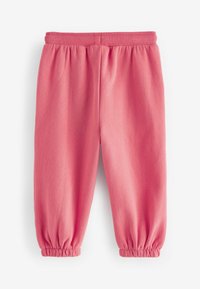 Roze sweatpants met een elastische tailleband en geribbelde boorden, gemaakt van zachte stof, met een gladde textuur en zonder patronen.