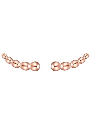 Ohrringe aus Roségold mit glatten, gerundeten Perlen in einer aufsteigenden Anordnung. Die Oberfläche ist poliert und reflektiert, was das Design insgesamt verstärkt.