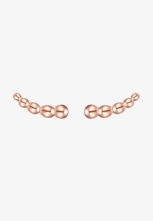 Rose gold ear cuffs featuring smooth, rounded beads in an ascending pattern. The texture is polished and reflective, enhancing the overall design.