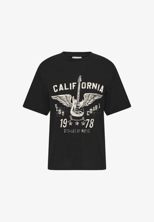 Tricou negru din bumbac cu mâneci scurte, decorat cu un design grafic ce reprezintă o chitară și aripi, având textul „California 1978.”