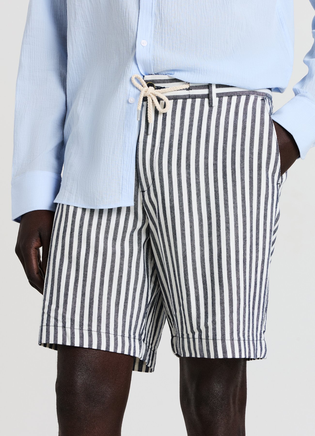 BERMUDA LINO RIGATO - Shorts - var blu navy uomo