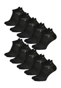 Schwarze Knöchelsocken im 12er-Pack. Hergestellt aus einem glatten, dehnbaren Material mit geripptem Textur und subtiler Logo-Platzierung in der Nähe des Bündchens.