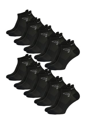 Schwarze Knöchelsocken im 12er-Pack. Hergestellt aus einem glatten, dehnbaren Material mit geripptem Textur und subtiler Logo-Platzierung in der Nähe des Bündchens.